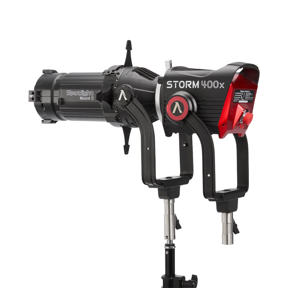 Aputure Spotlight Mount II 19° attached to a STORM 400x.