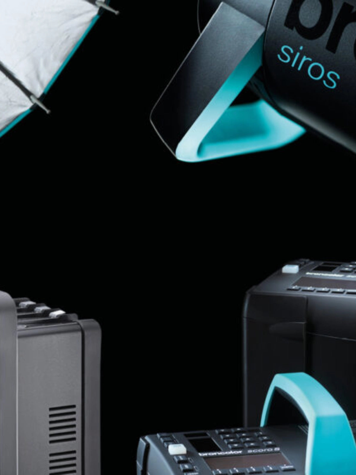 Two Broncolor studio power packs in the foreground along with a Siros Head and Para in the background.