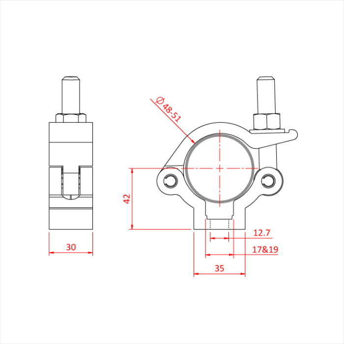 Slimline Hook Clamp for 48mm – 51mm (1.89” – 2.01”) tubing/trussing