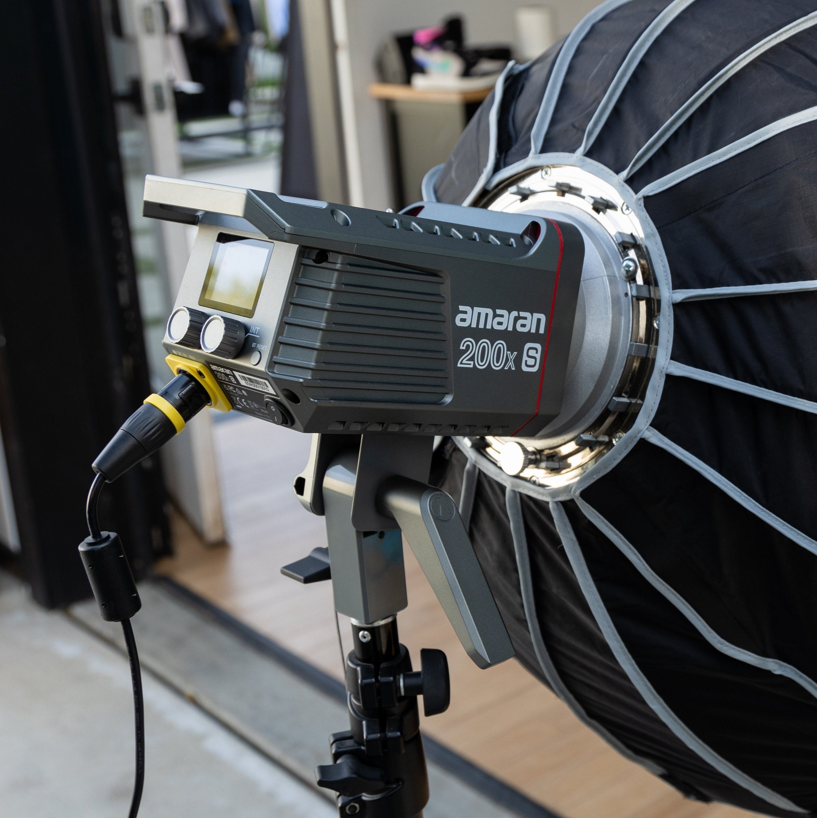Amaran 200x S CoB Light attached to Aputure Octa Dome.