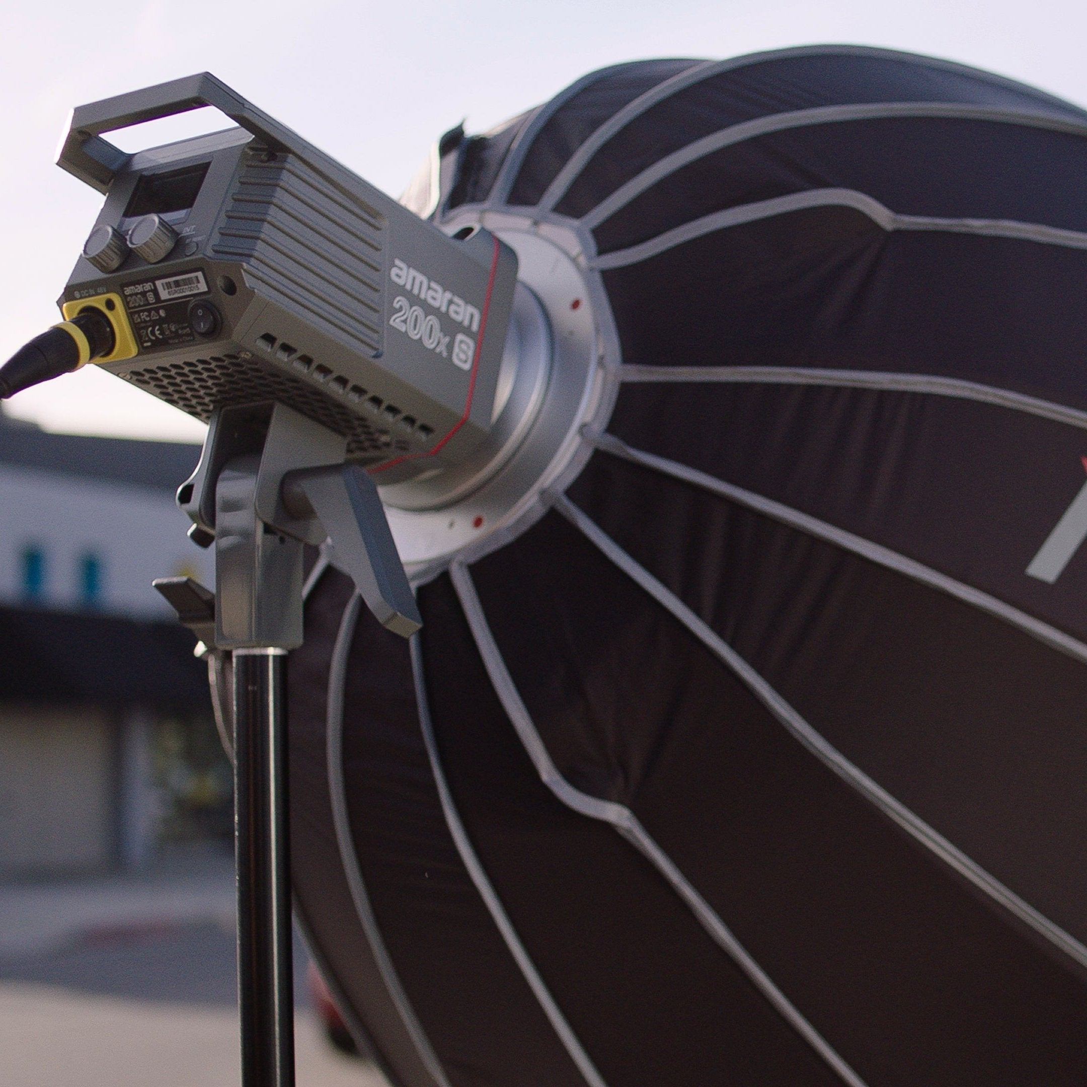 Amaran 200x S CoB Light attached to Aputure Octa Dome.