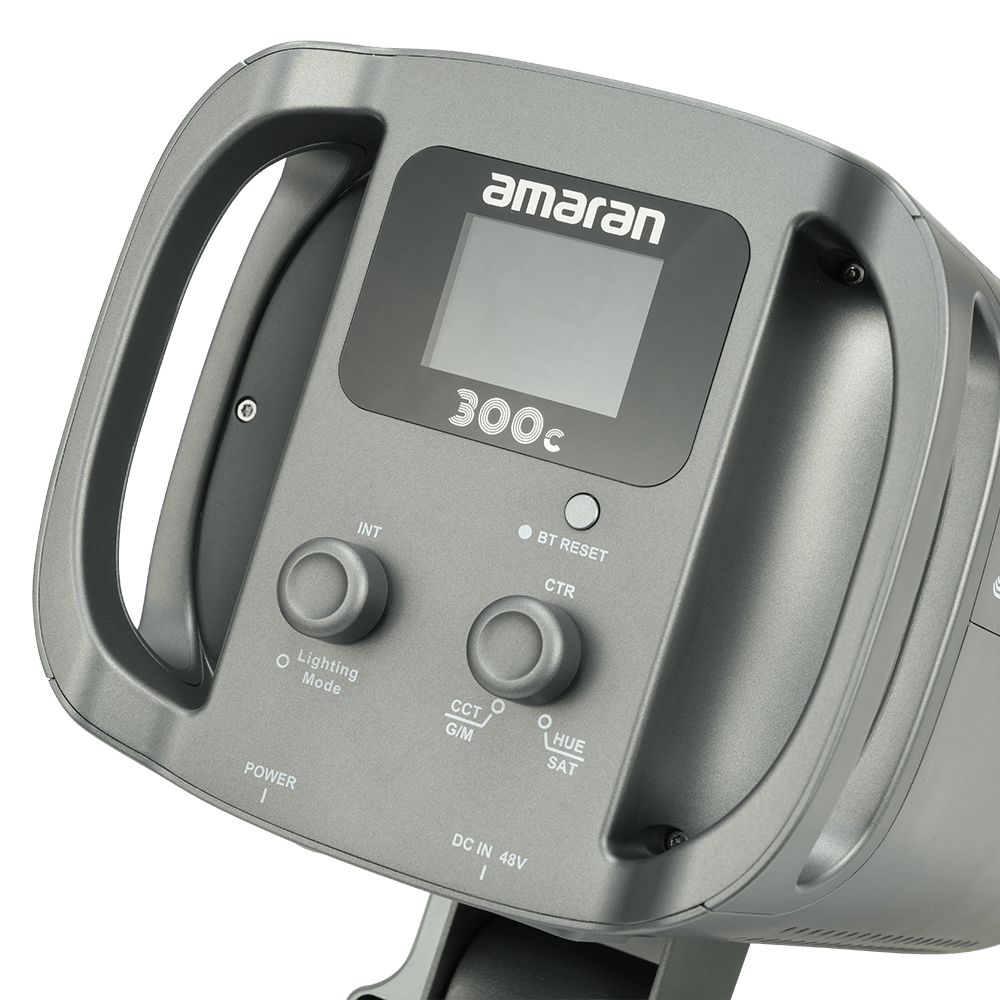 Close view of Amaran 300c control pad on transparent background.