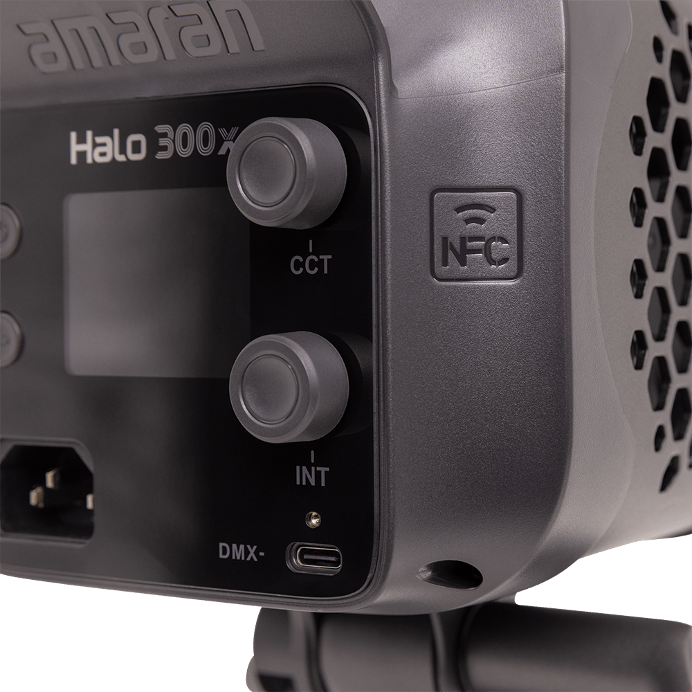 Close-up on the amaran Halo 300x control panels.