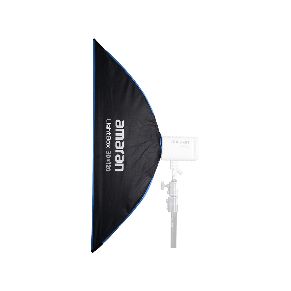 Side view of the amaran Light Box 30x120 with the light ghosted out for illustration purposes.