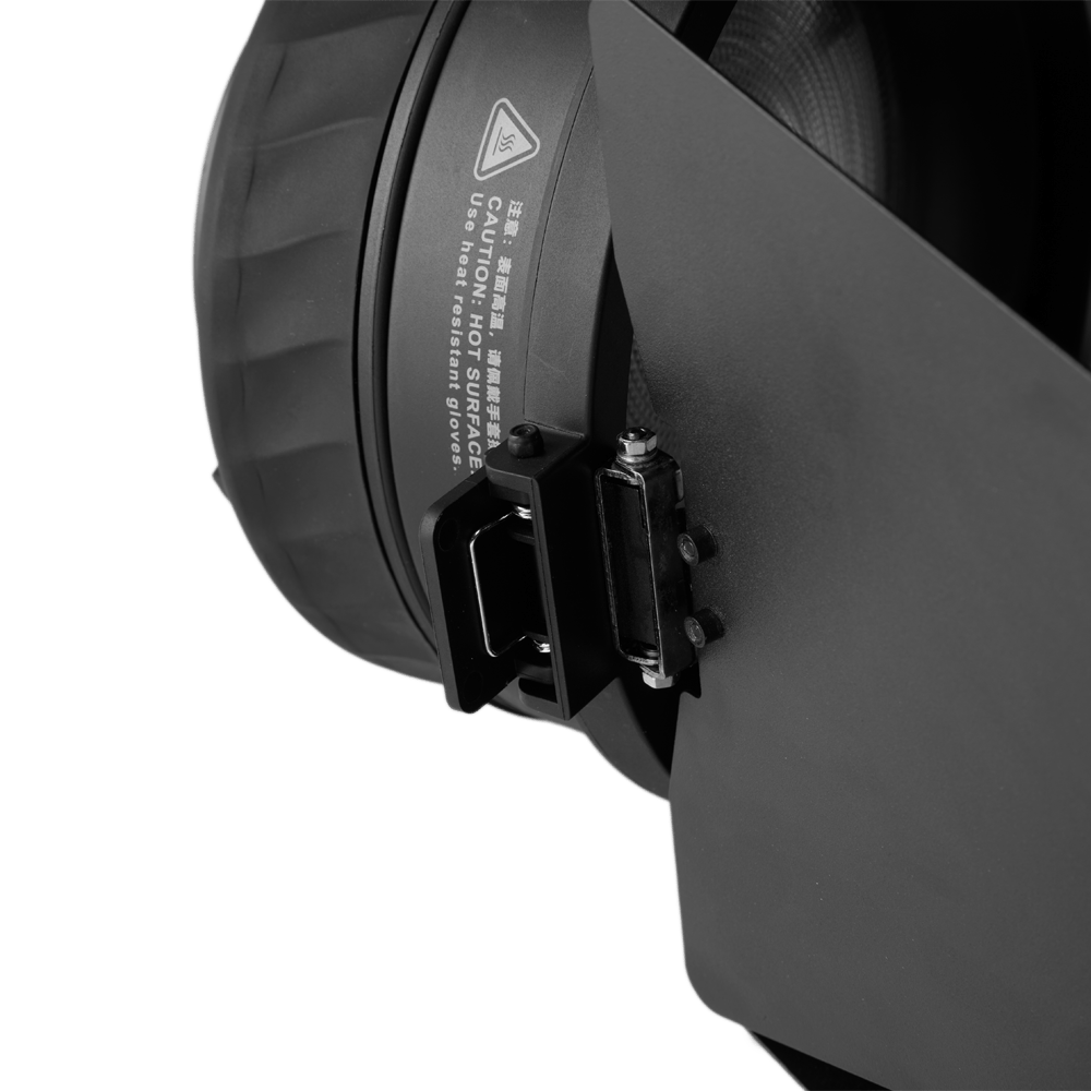 Close-up of the amaran Fresnel and Barndoors.