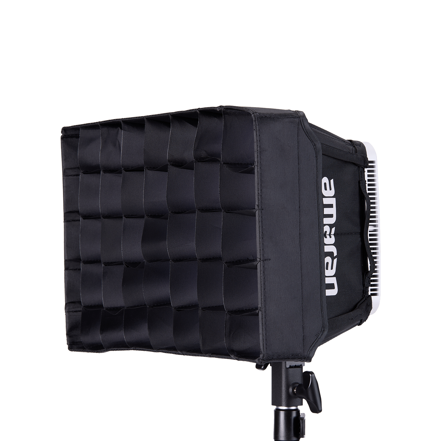 amaran P60c with connecting softbox and light control grid.