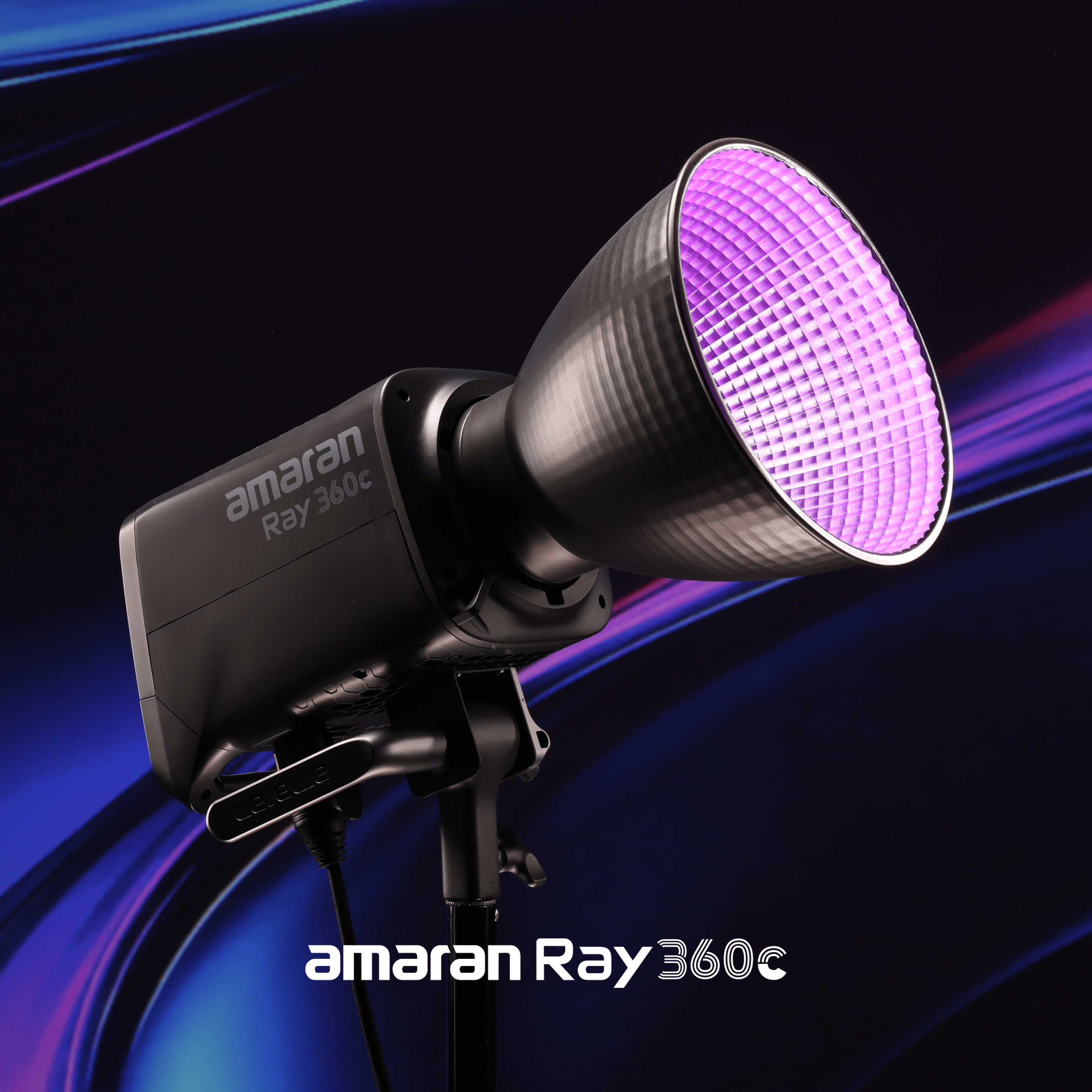 amaran Ray 360c LED Light shown with bright colours.