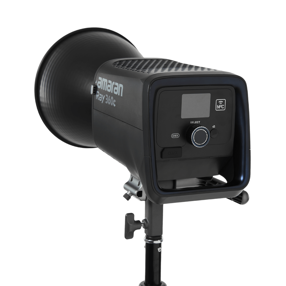 Rear 3/4 view of the amaran Ray 360c LED Light.