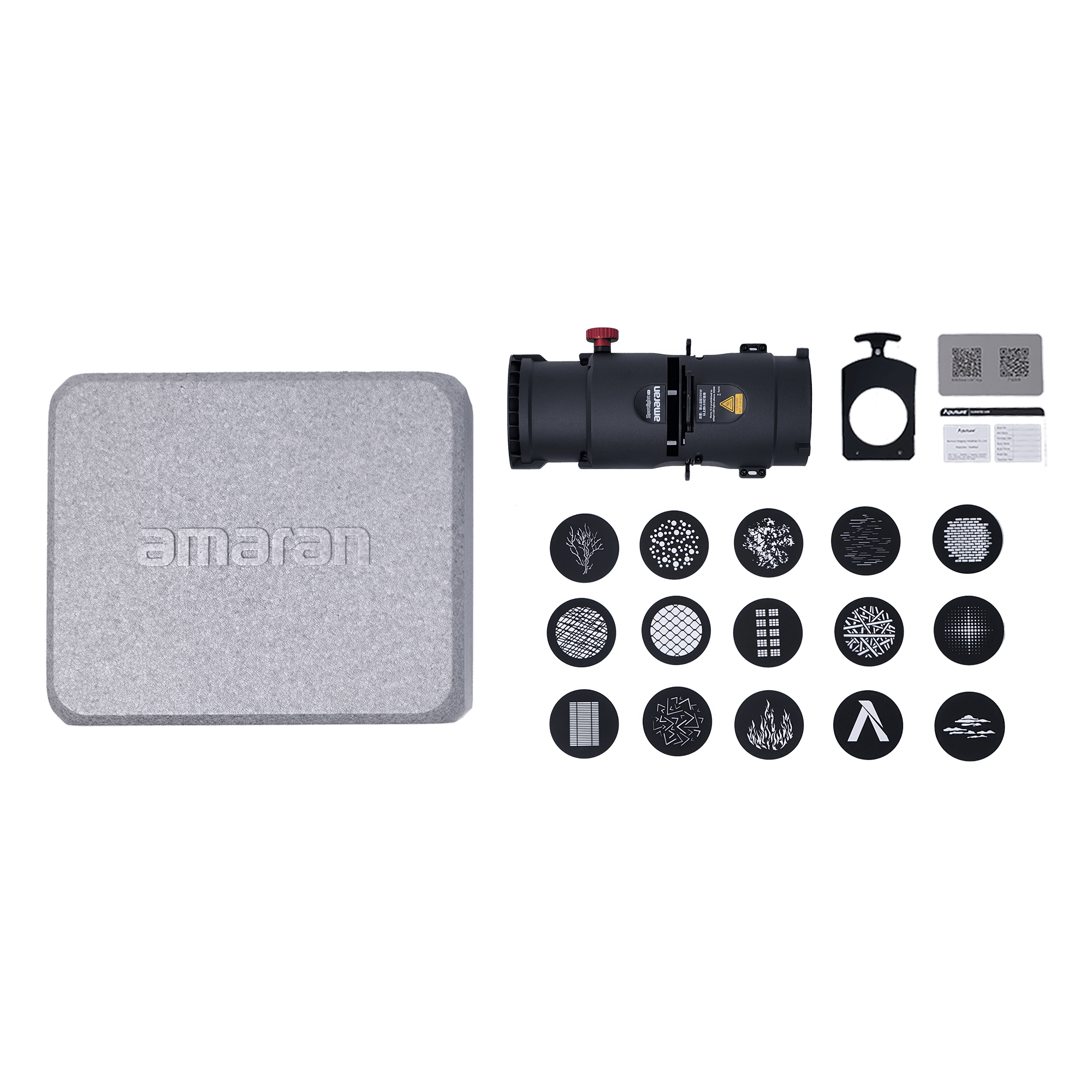 All components of the amaran Spotlight SE (19° Lens Kit) shown.