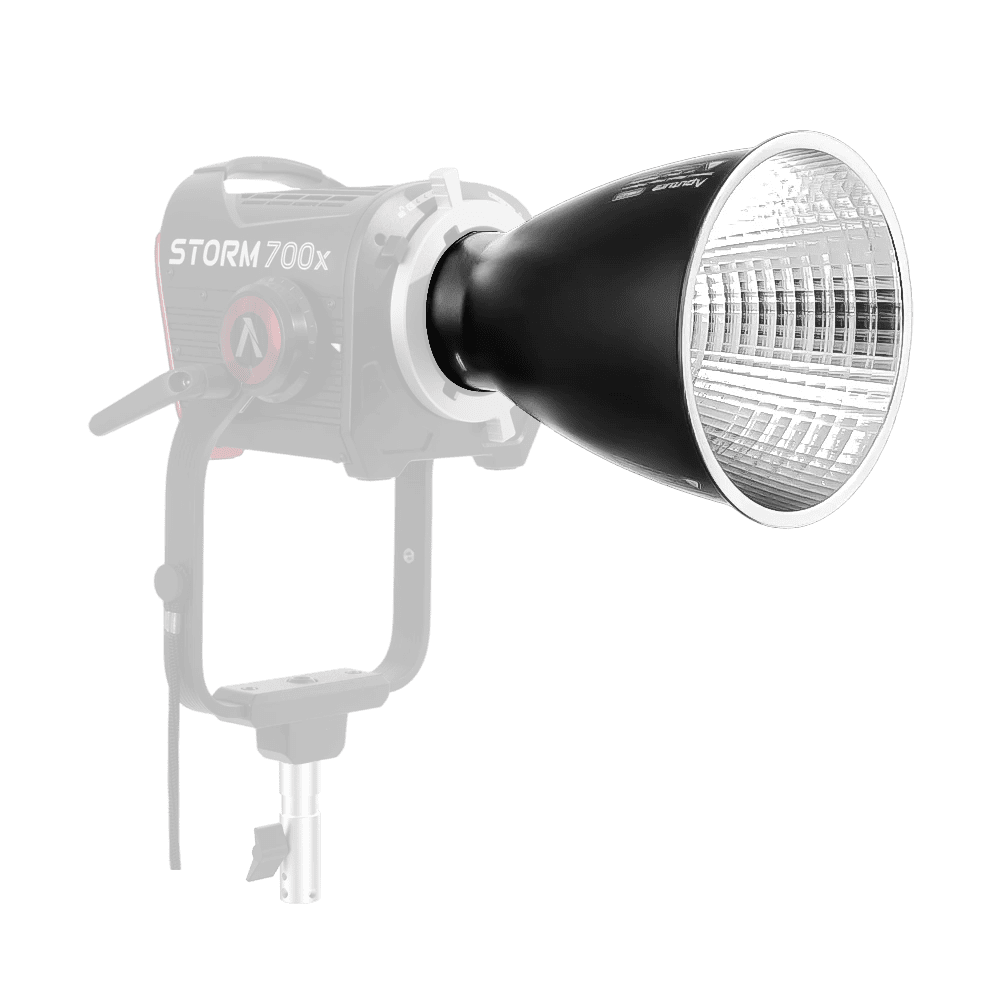 Aputure BM6825 25 degree Reflector on greyed-out semi translucent Aputure 700x on a white background.