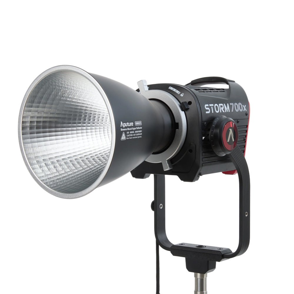 Aputure BM6825 25° Reflector connected to a Storm 700x on a white background.