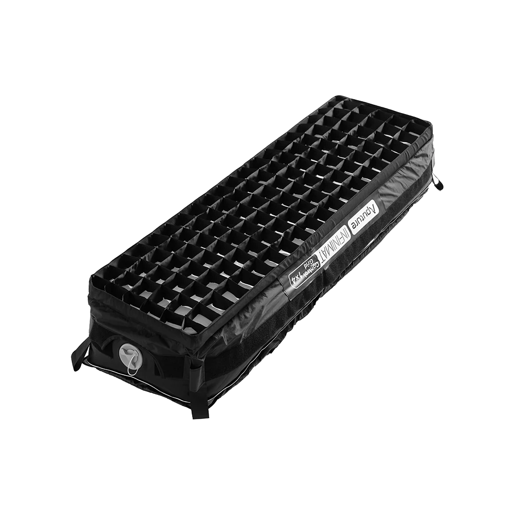 Aputure 1x4ft Infinimat Inflatable fixture showing the attached Honeycomb Grid.