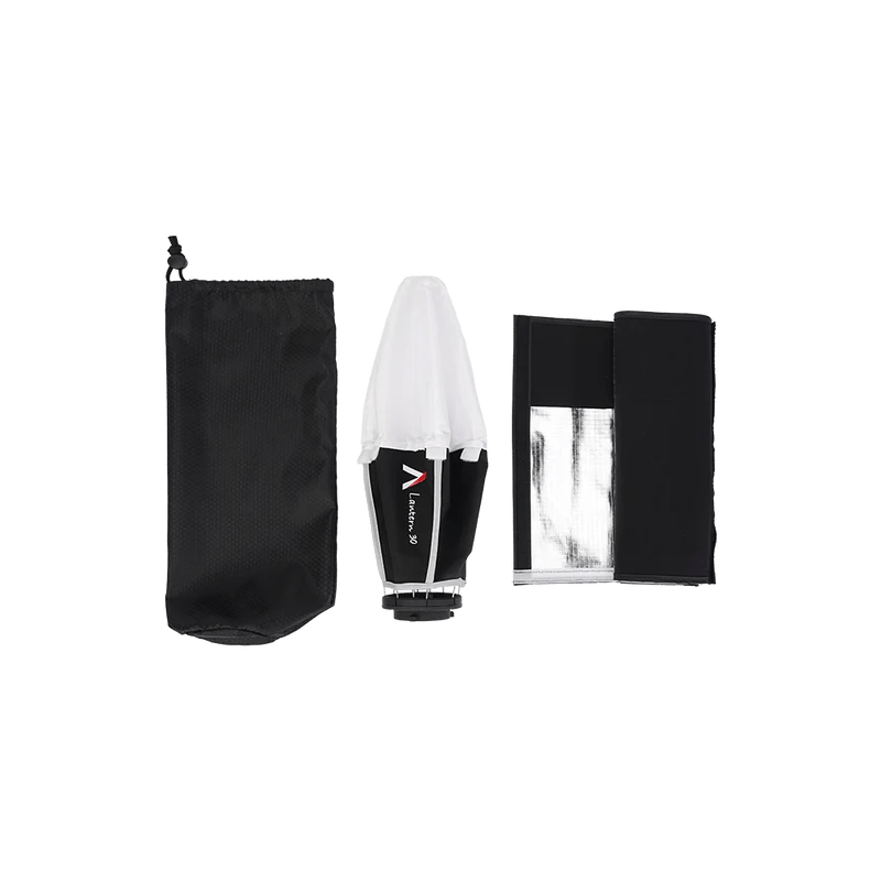 Aputure Lantern 30 for STORM 80C, showing all accessories.