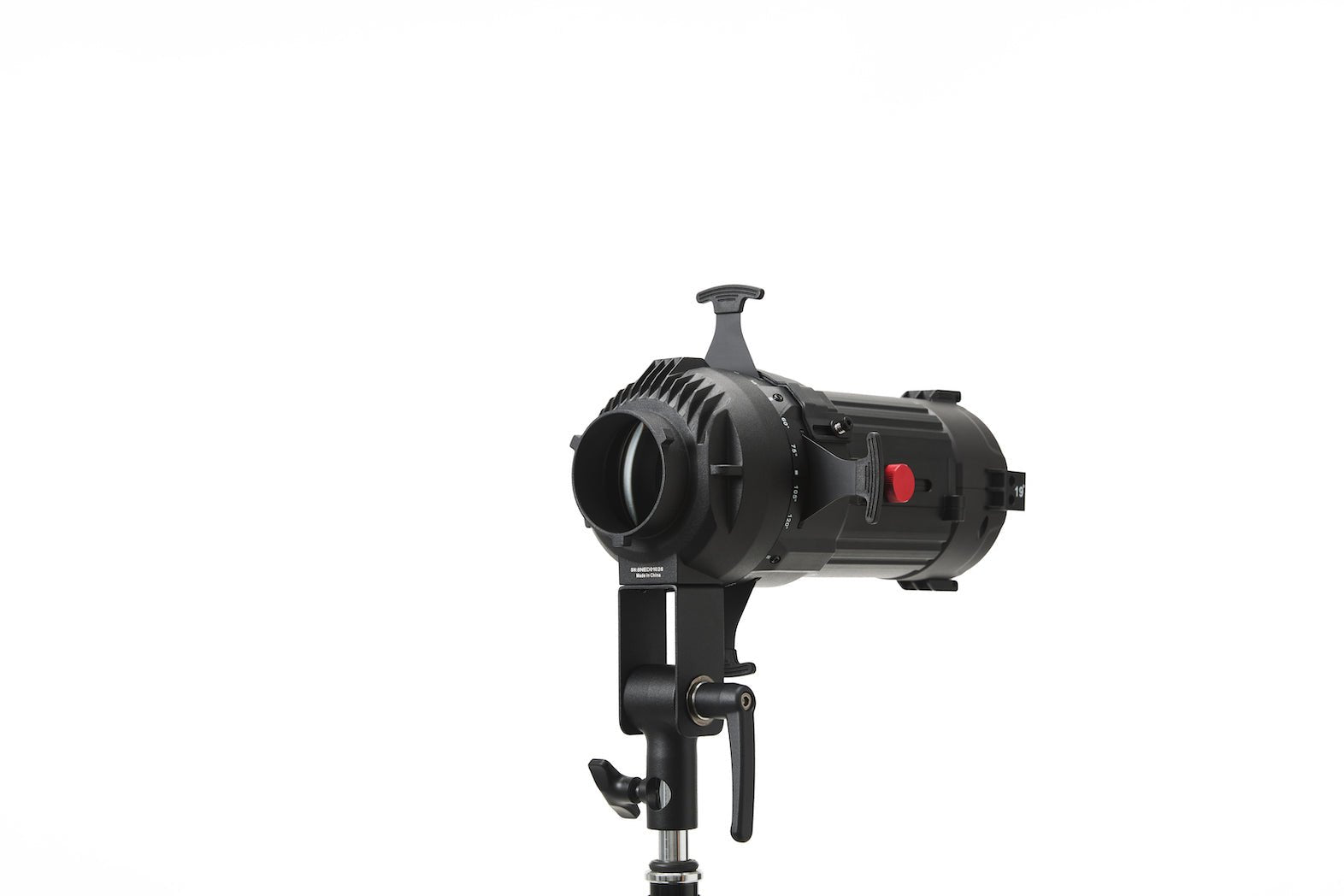 Rear 3/4 view of the Aputure Spotlight Mini Kit with 19° Lens.