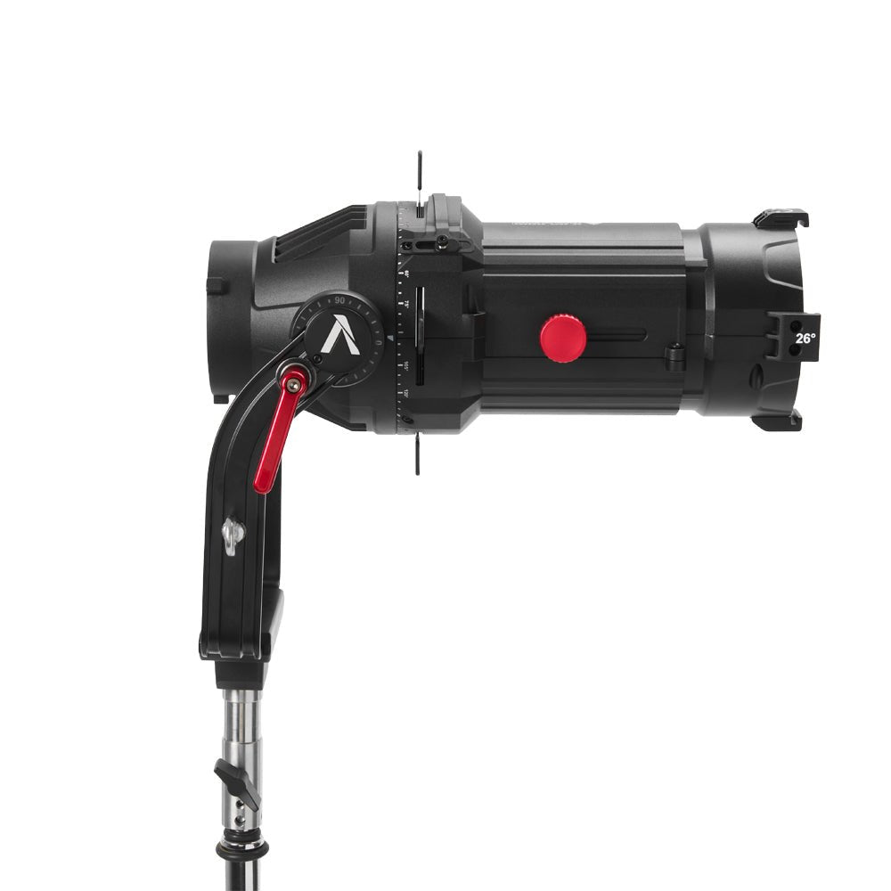 Side perspective of the Aputure Spotlight Mount II 26° Kit on a stand.