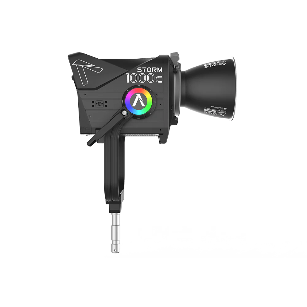 Aputure Storm 1000c fixture. Full BLAIR engine. Shown, on a transparent background.