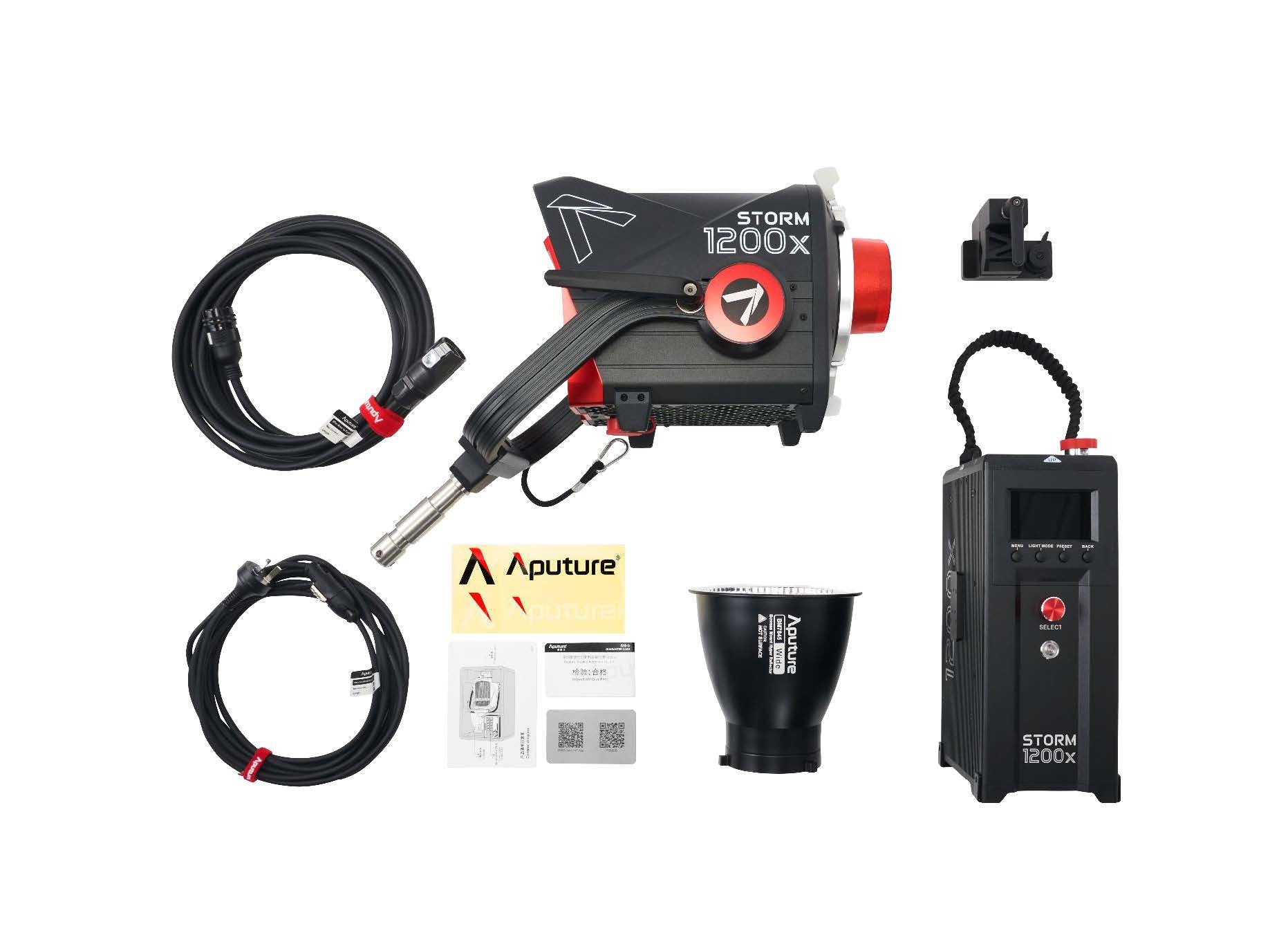 Aputure Storm 1200X Bi-Colour Fixture with kit contents