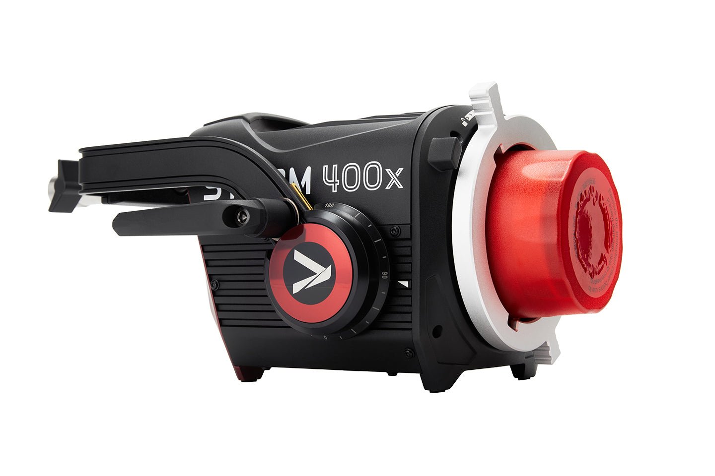 Front 3/4 view of an Aputure Storm 400x (UK).