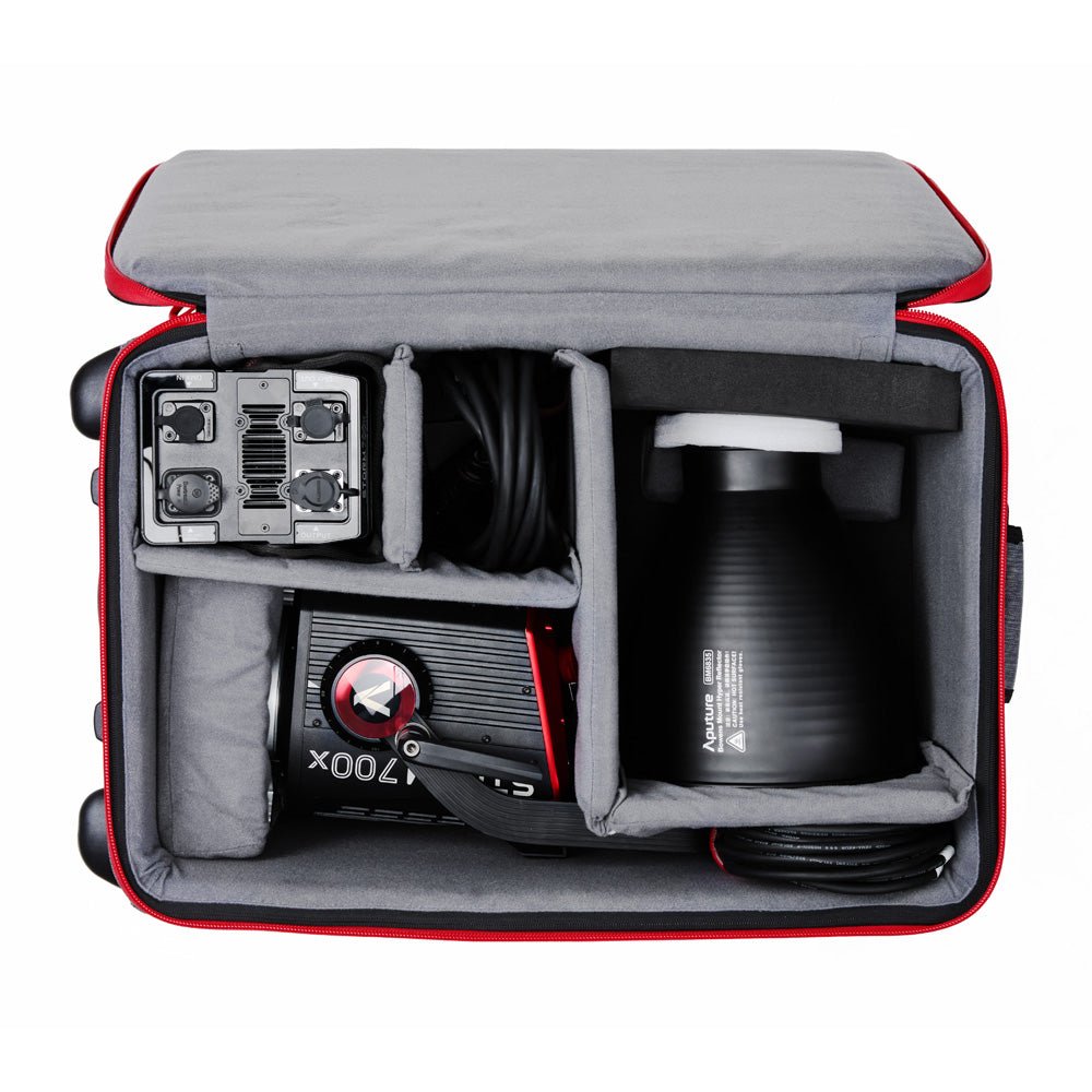 Aputure Storm 700x (UK) box with all components stored.