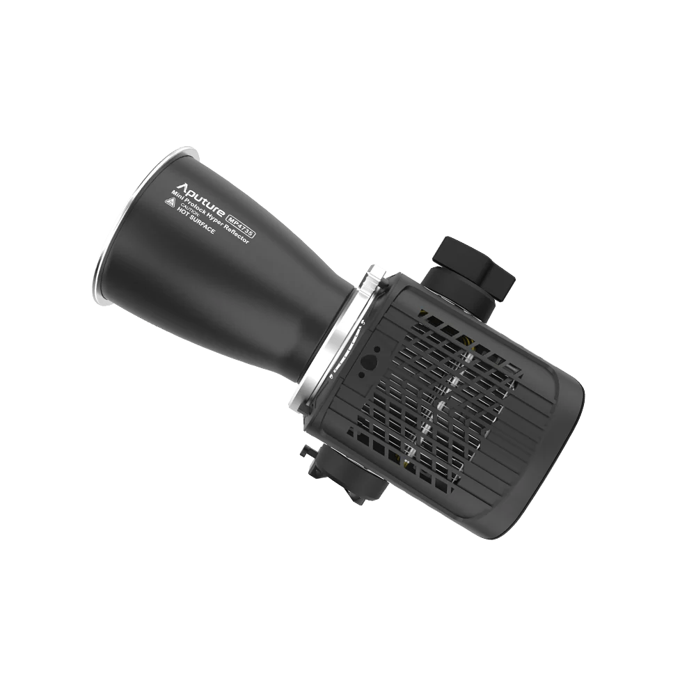 Aputure Storm 80c with hyper reflector, top down view.