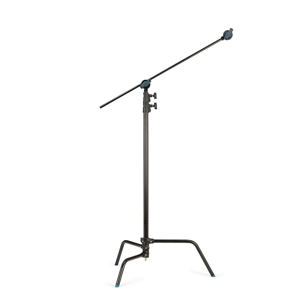 Studio light stand with adjustable arm on a white background.
