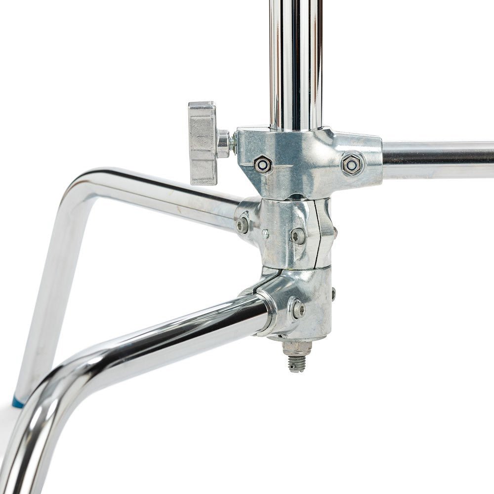 Avenger Chrome C-Stand 33, A2033L lighting stand, showing the base and locking knob in detail on a white background.