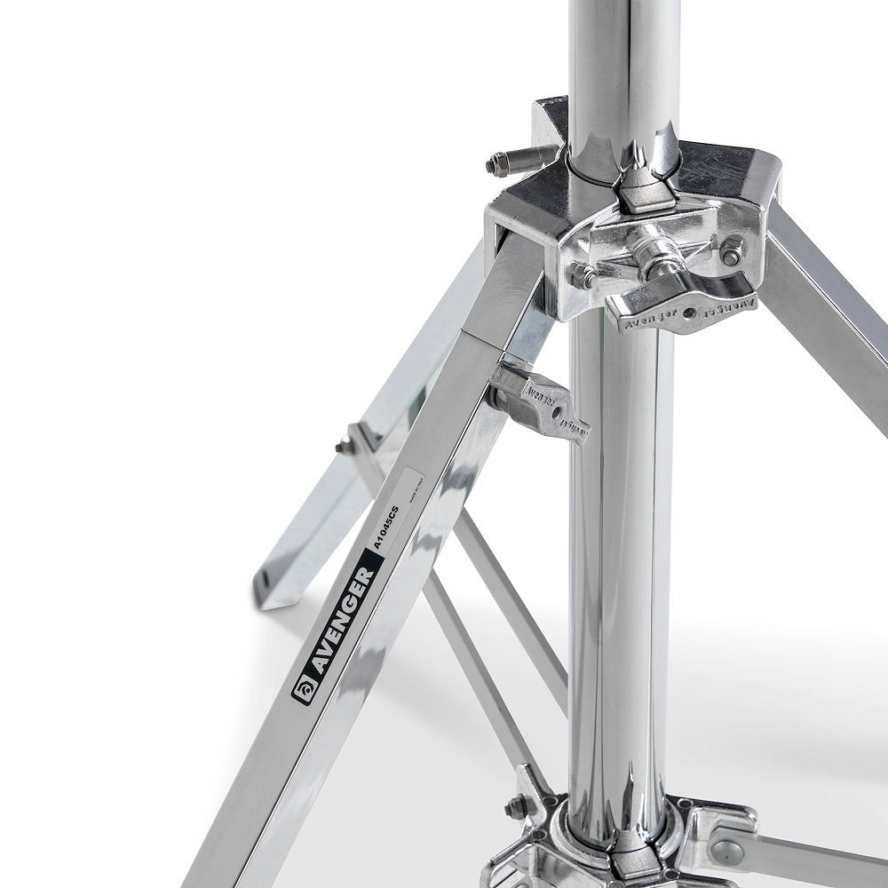 Avenger A1045CS Chrome Steel Combo light stand showing the level leg and locking handles. On a white background.