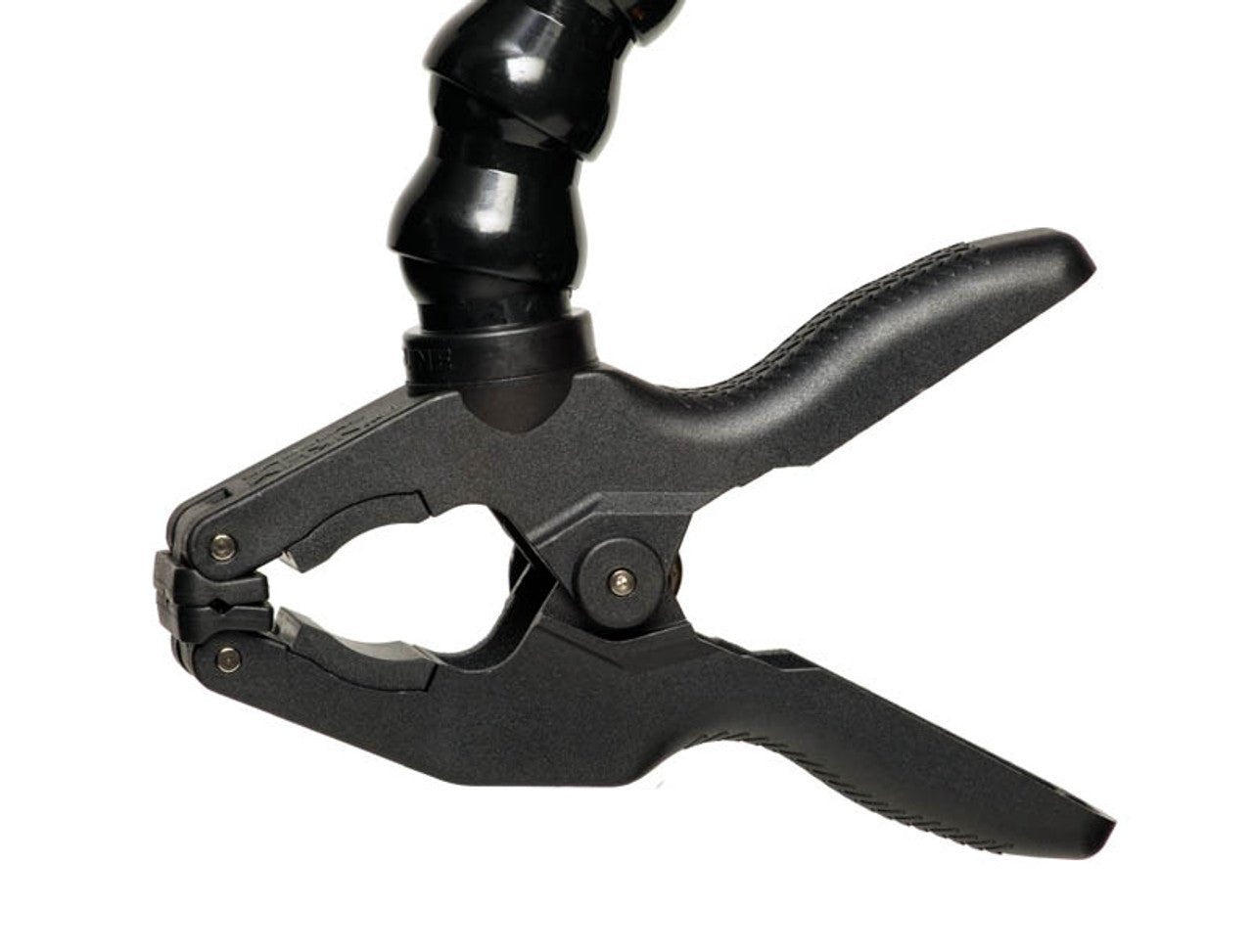 Close-up of Black Clamp which is part of the Dinkum FlexiMount™ Microphone Holder.