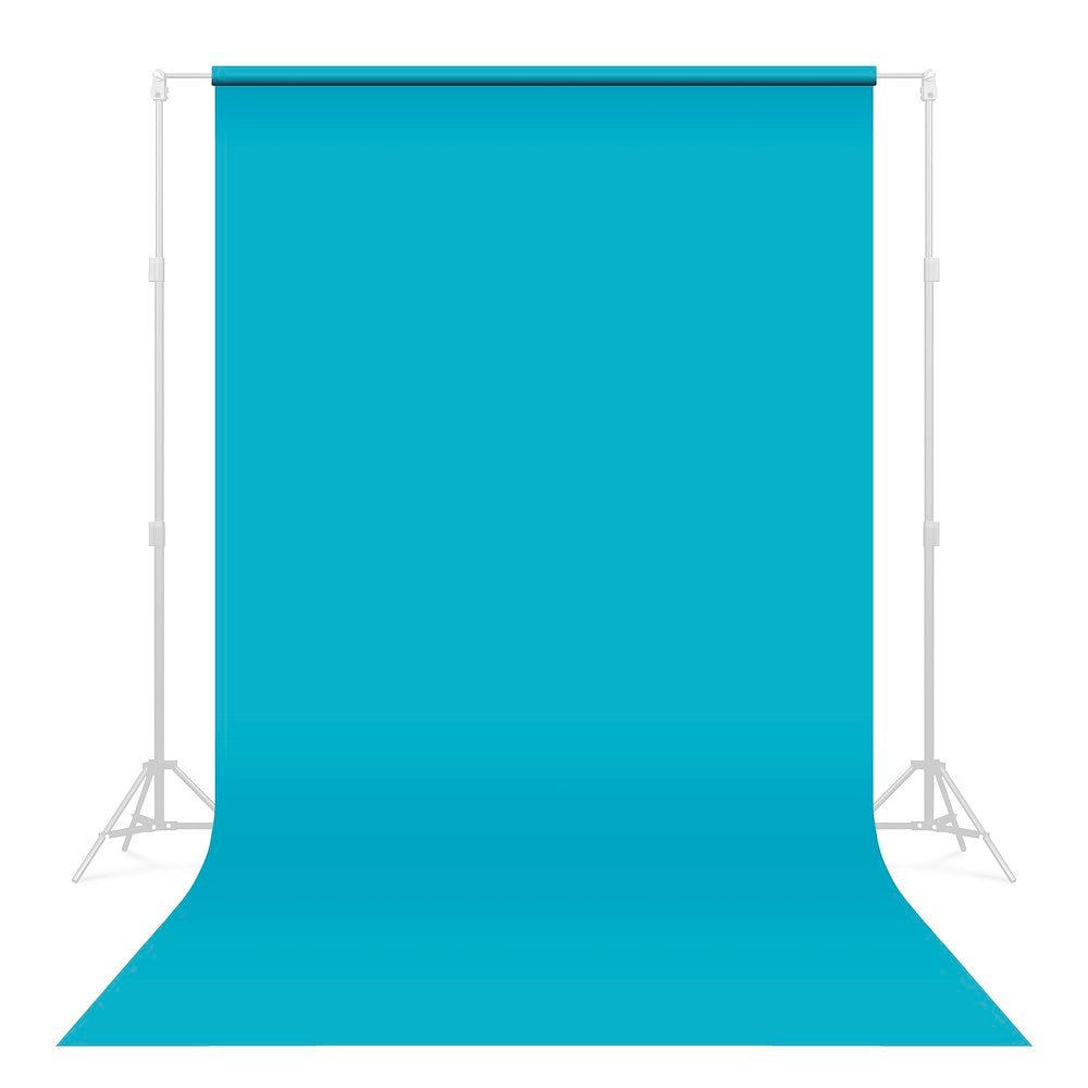 Blue Seamless Background paper ideal for  content creation, shown on optional background support kit that can be purchased separately.