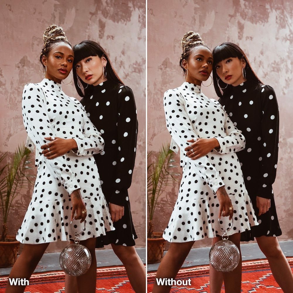 Comparison image showing the impact of the HaloCompact Plus Reflector 98cm (38'') Silver/White.