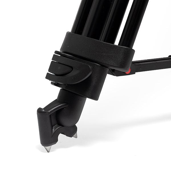 Close-up of the Manfrotto 502X Fluid Video Head and Twin Leg Tripod Kit.