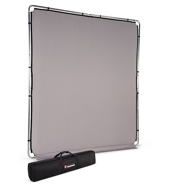 Manfrotto Grey 2x2.3m EzyFrame Background pictured with black sotrage case.
