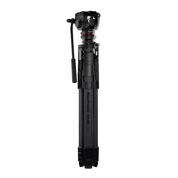 Collapsed version of the Manfrotto ONE Carbon Fibre with 500X Fluid head.