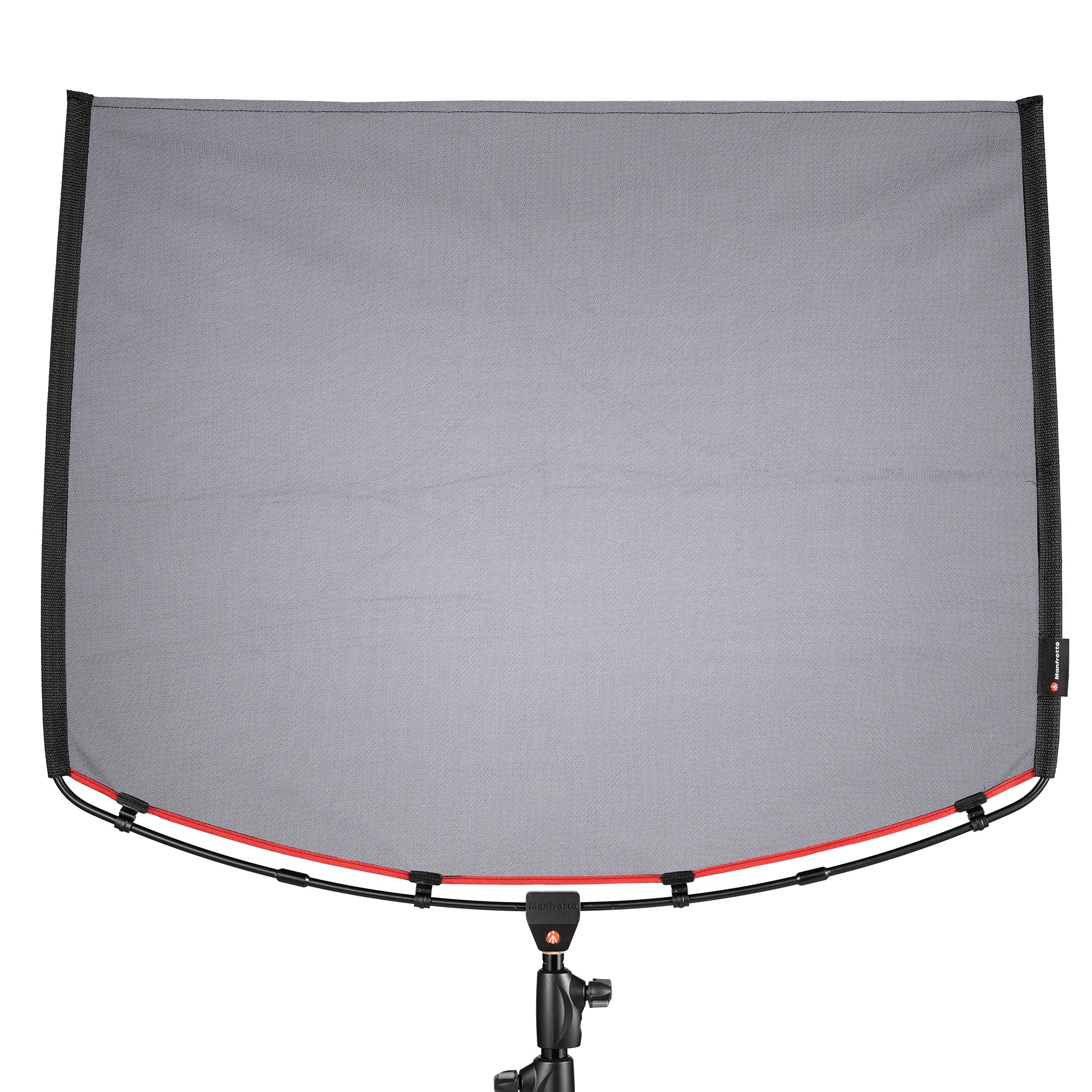 A assembled Manfrotto Rapid Collapsible Rapid Frame shown with Black Scrim with red edging.