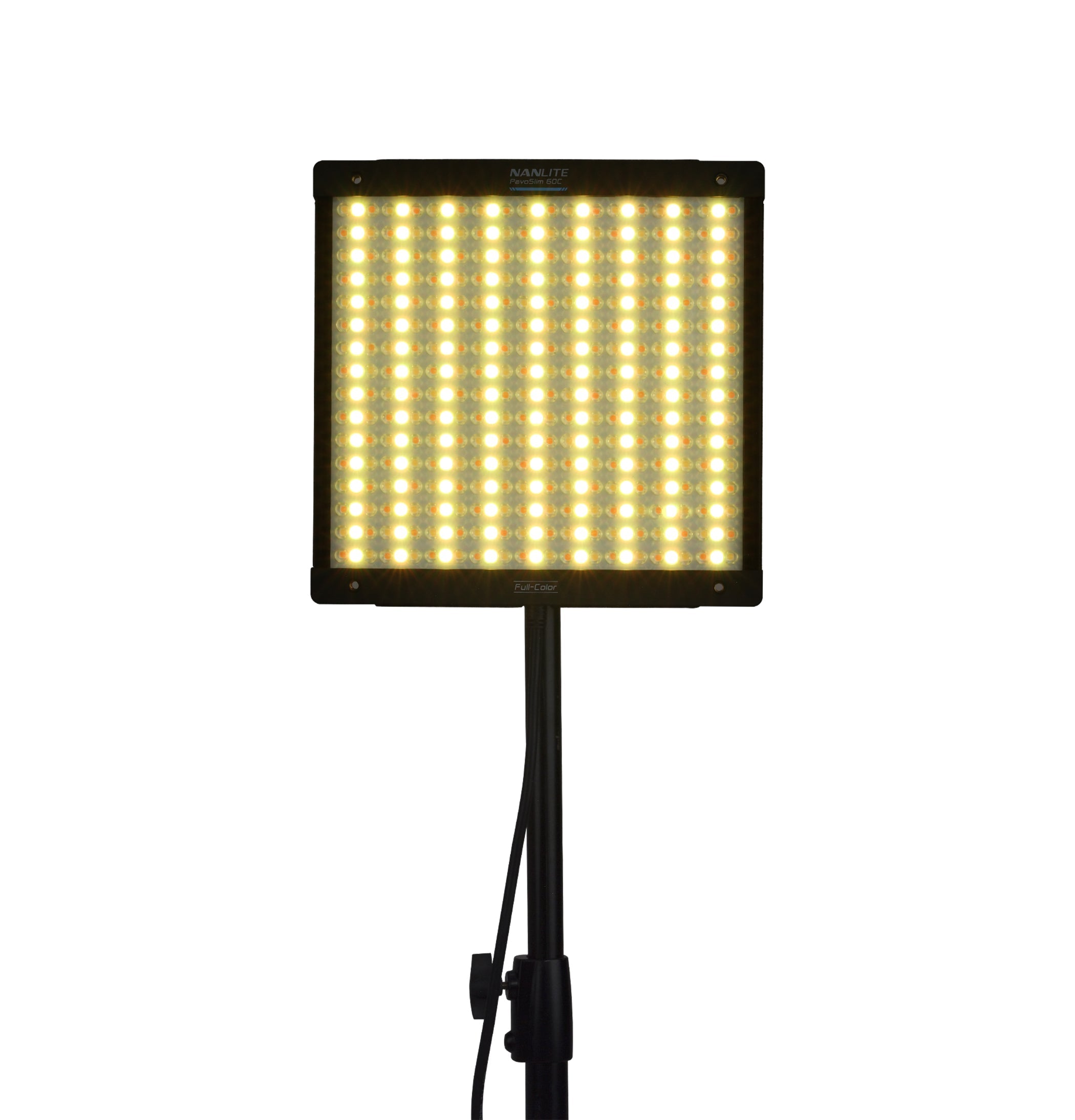 NANLITE PavoSlim 60C LED RGBWW Panel Light with a yellow light projected.