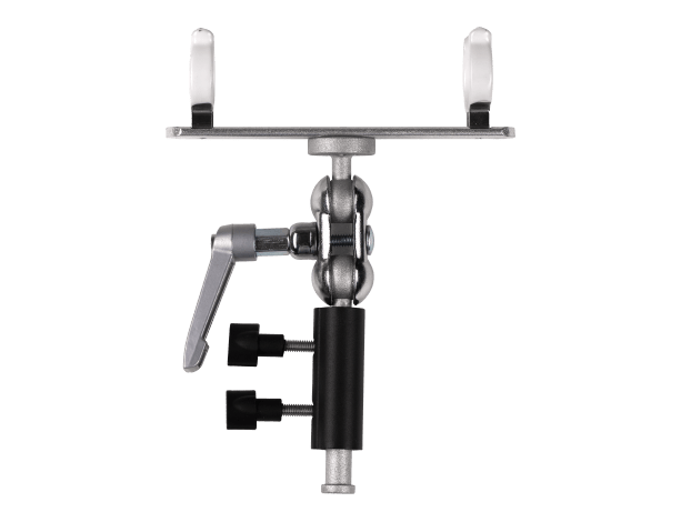 Nanlite T12 holder shown on a transparent background. Shown with its handle and grips to hold the Pavo Tubes.
