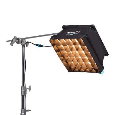 PavoSlim 60B KIT with Quick Release Softbox & Clamp attached to a lighting stand and a grid.