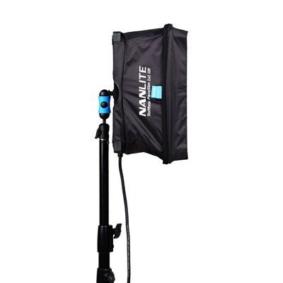 Side view of PavoSlim 60B KIT with Quick Release Softbox & Clamp.
