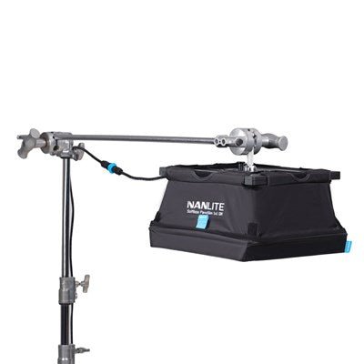 Elevated view of PavoSlim 60B KIT with Quick Release Softbox & Clamp.