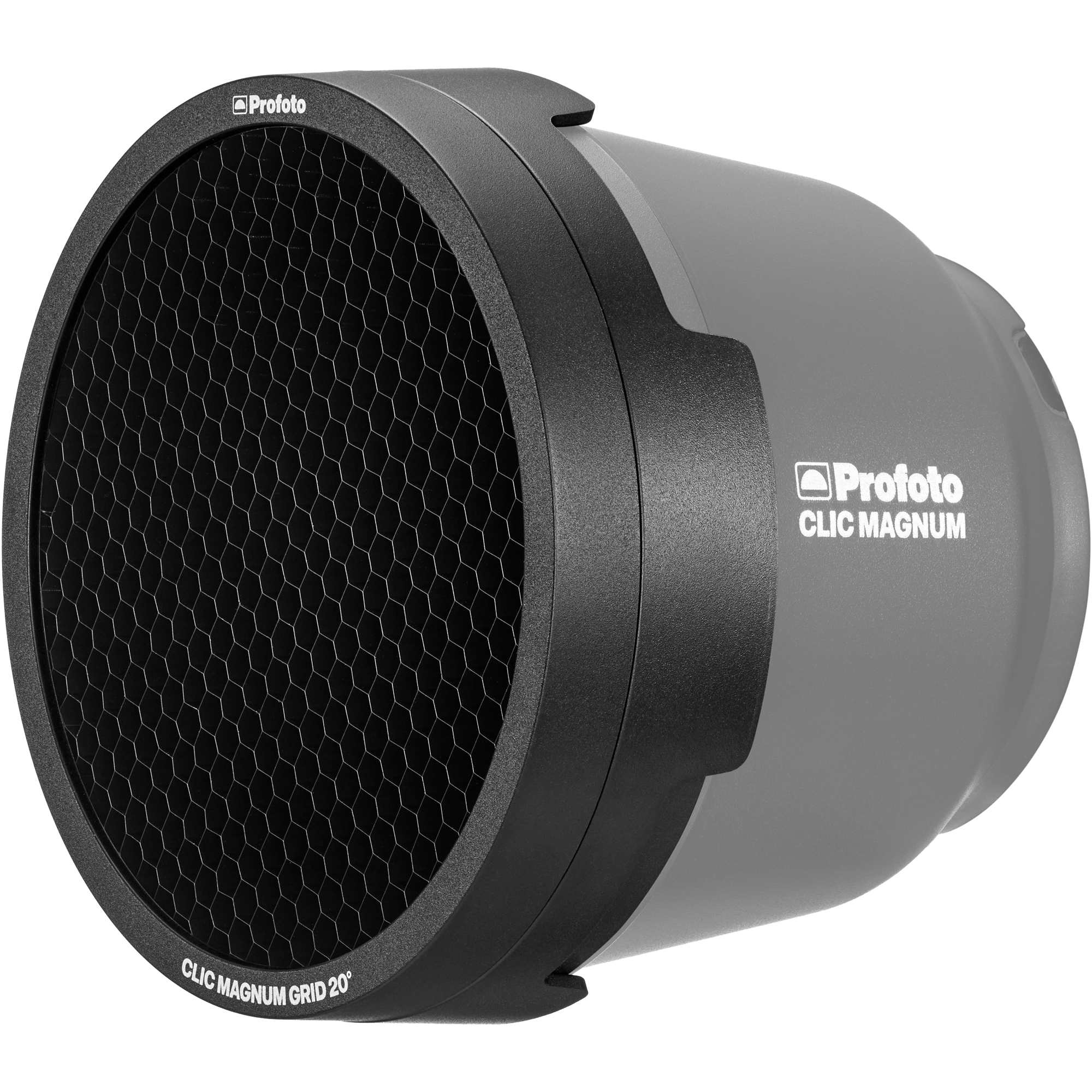 Profoto Clic Magnum Grid 20° used for controlling light spread and adding contrast to images, compatible with Clic Magnum flash heads.