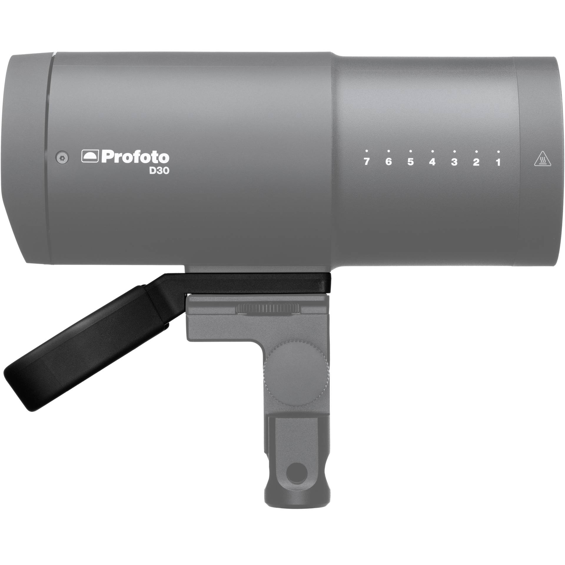 Handle shown on the body of a Profoto D30 with its ghosted out for illustration purposes.