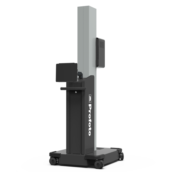 Rear 3/4 view of the Profoto Elevate, with included iPad shown.