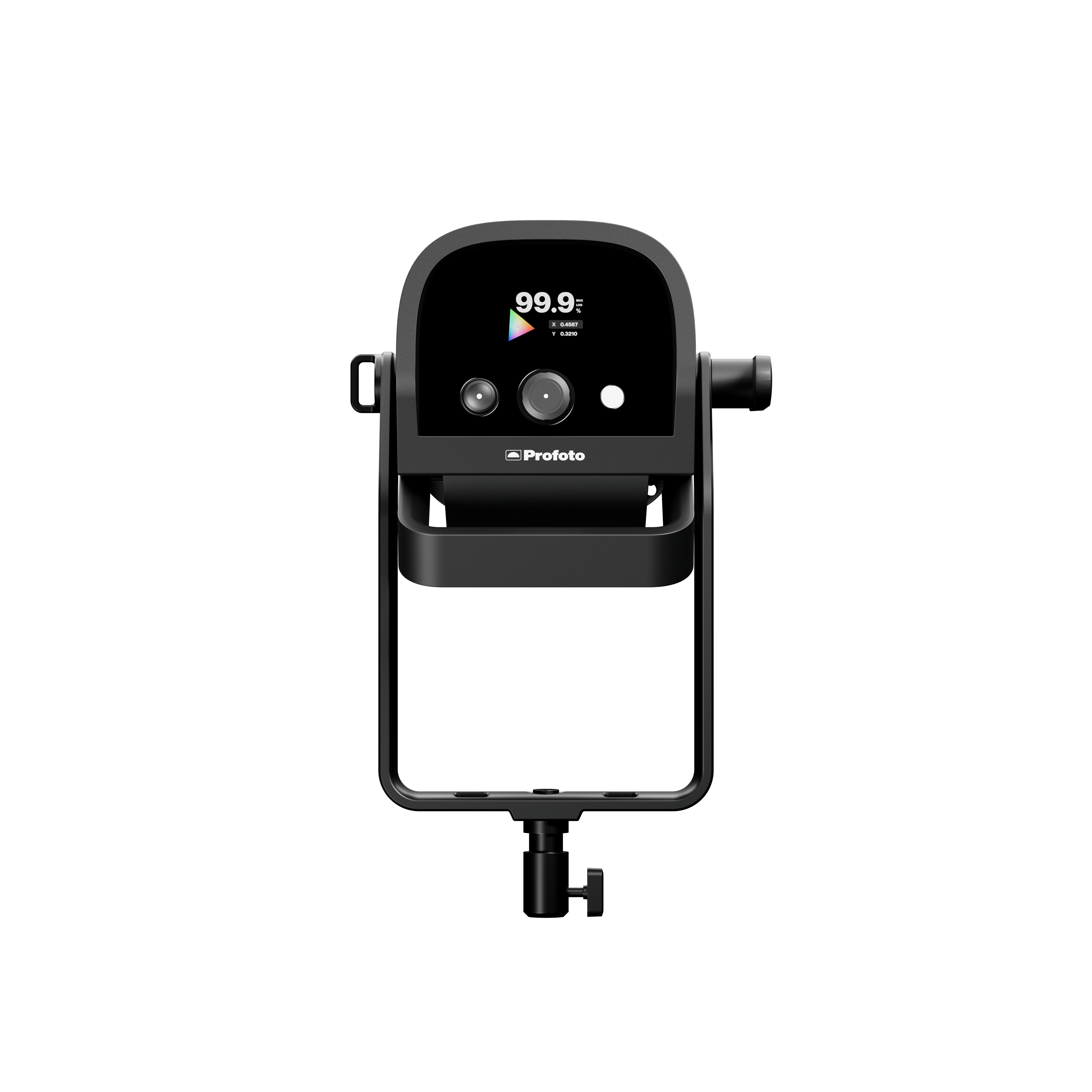 Rear view of a Profoto L600C with screen and button controls.