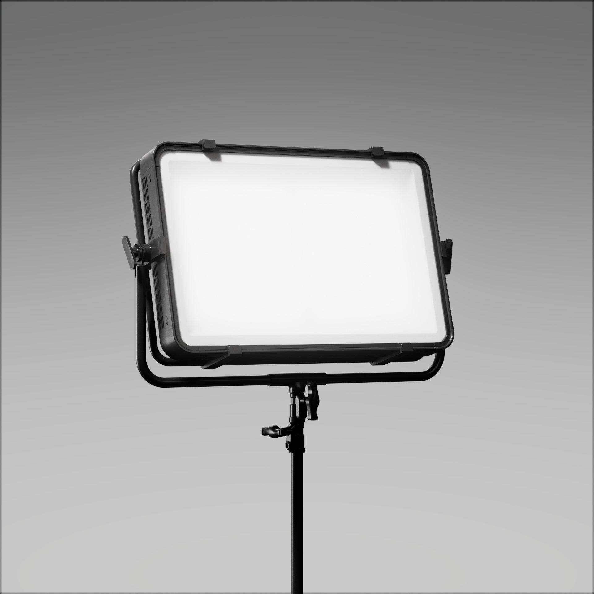 Profoto LP2000C tilted upwards on a light stand.