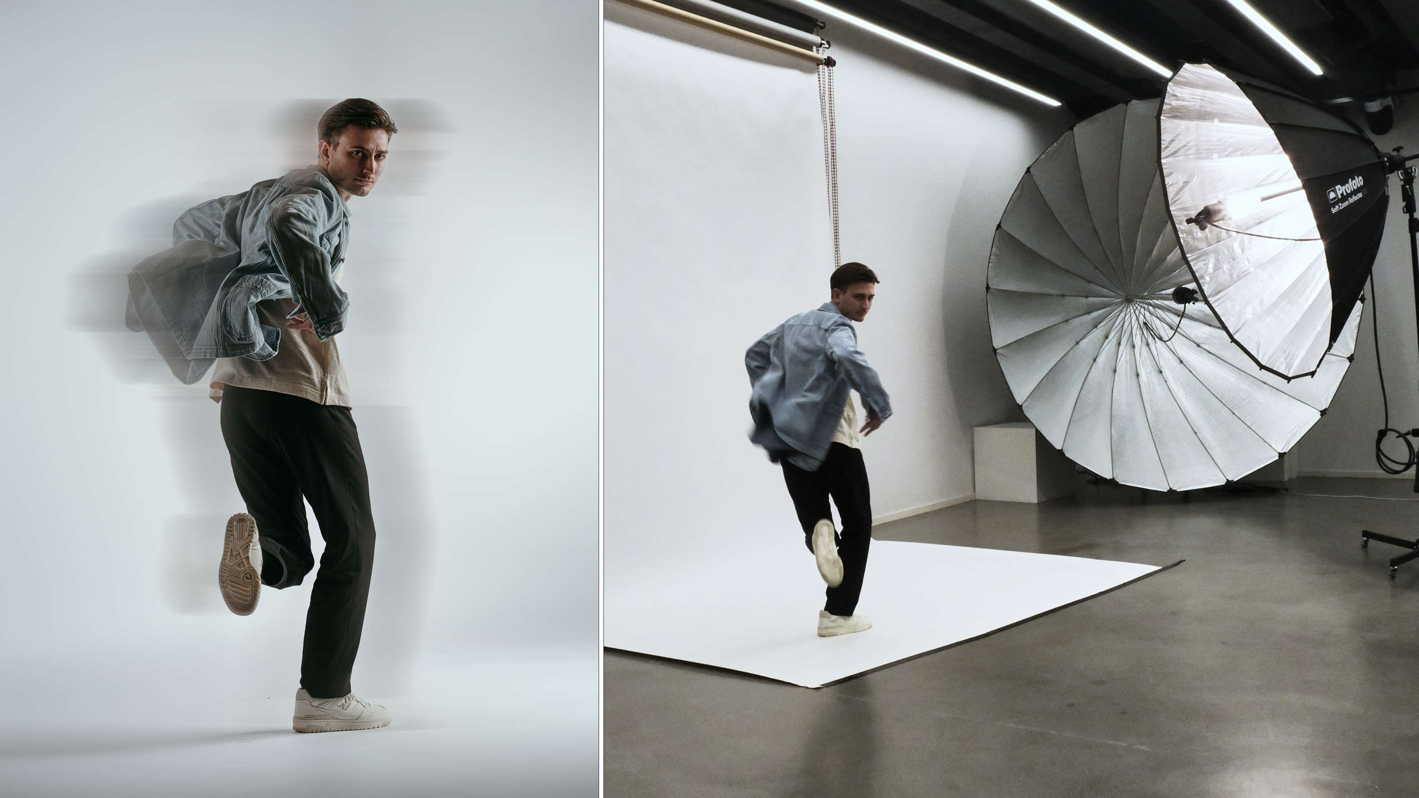 Profoto Soft Zoom Reflector 120 being utilised on a photoshoot with the outcome shown.