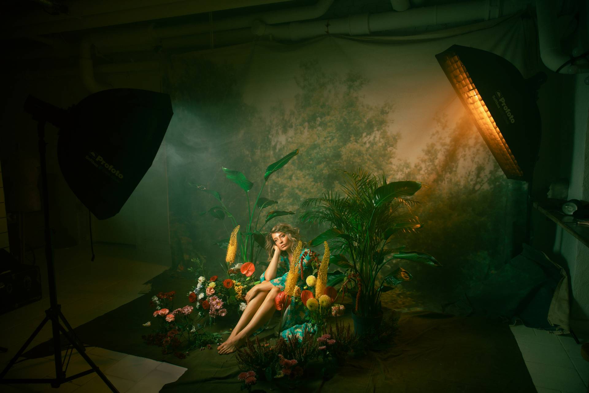 Photoshoot environment with Profoto Softbox 4' (120cm) Octa White being utilised to dictate colour.