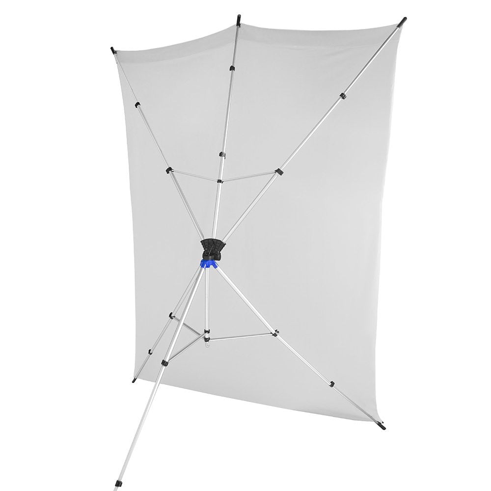 Rear view of the Savage white cloth portable background, showing the aluminium frame. Same product as the Westcott 577K 5ft X 7ft Solid White X-Drop Backdrop Kit.