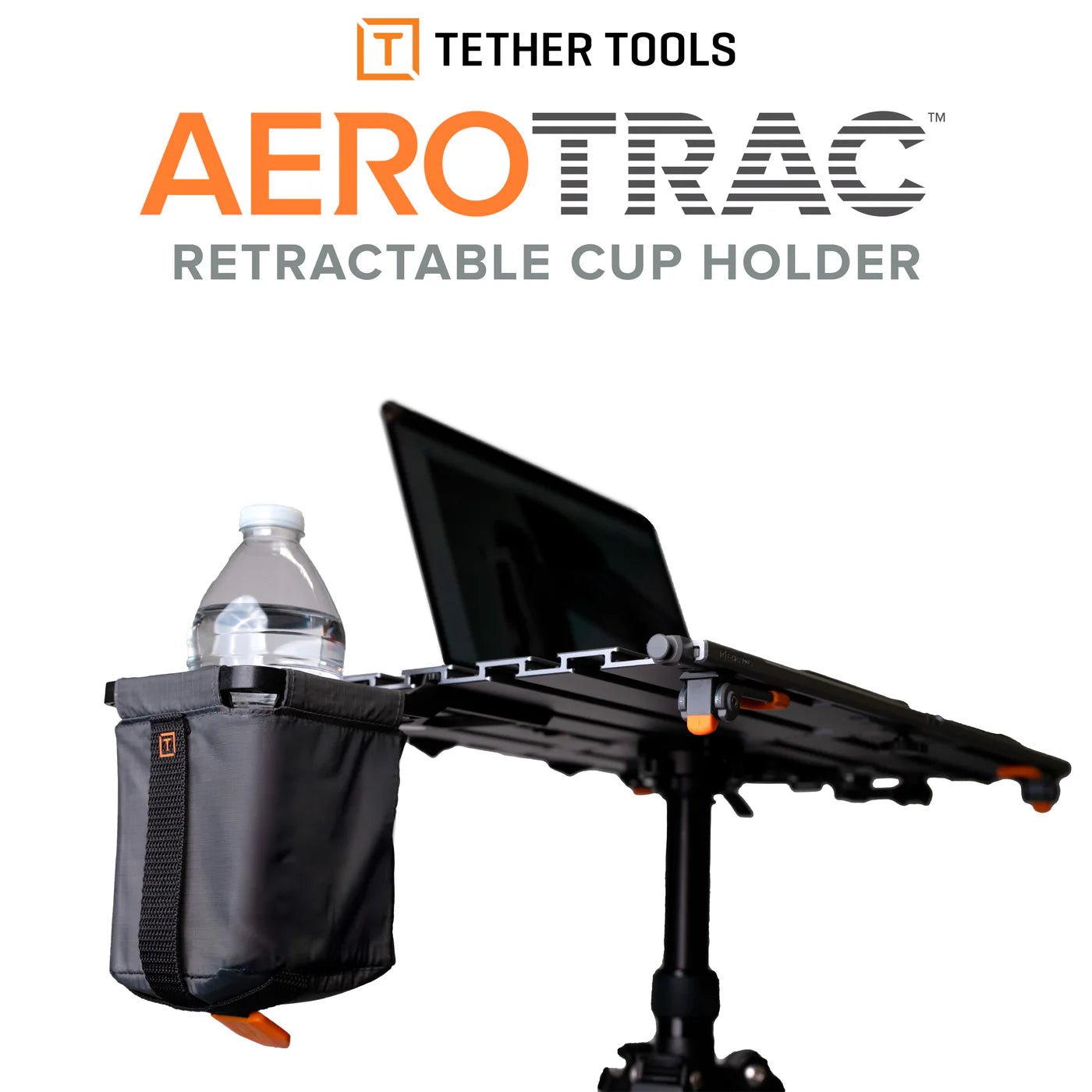 Tether Tools AeroTrac Retractable Cup Holder connected to a workstation.
