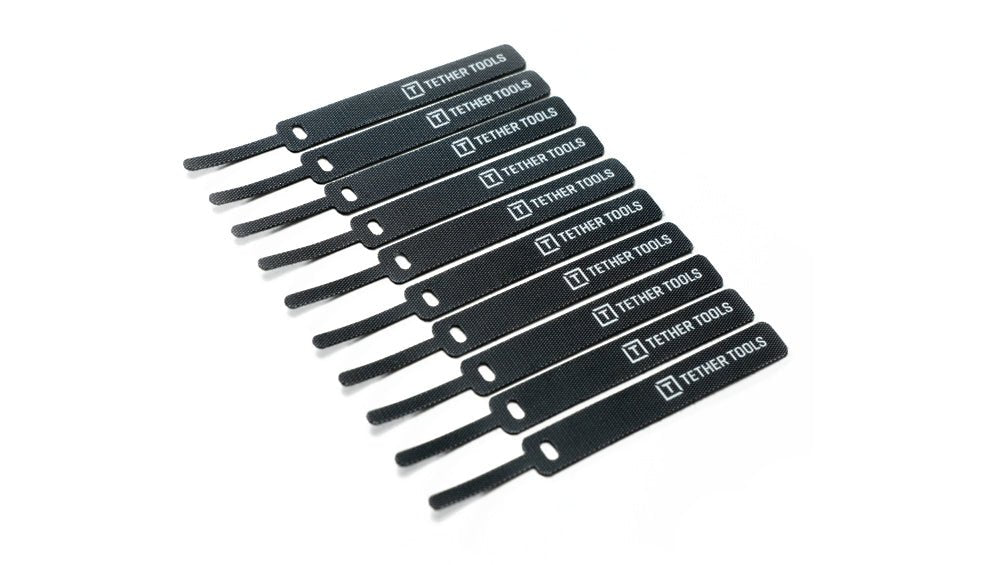 Set of 10 Tether Tools cable ties shown on a white background.