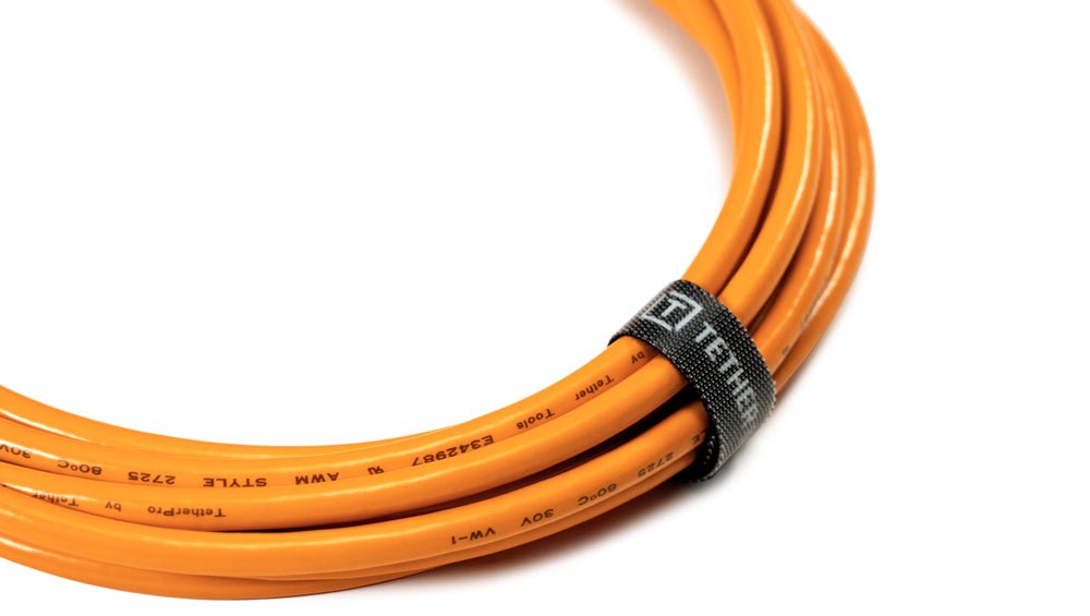 Cables being kept together by the Tether Tools ProTab cable ties.